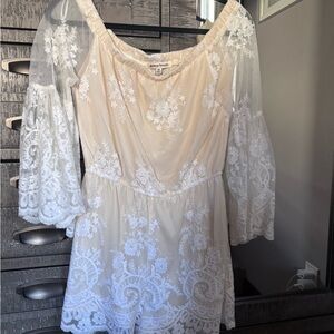 Cream and White Lace Romper